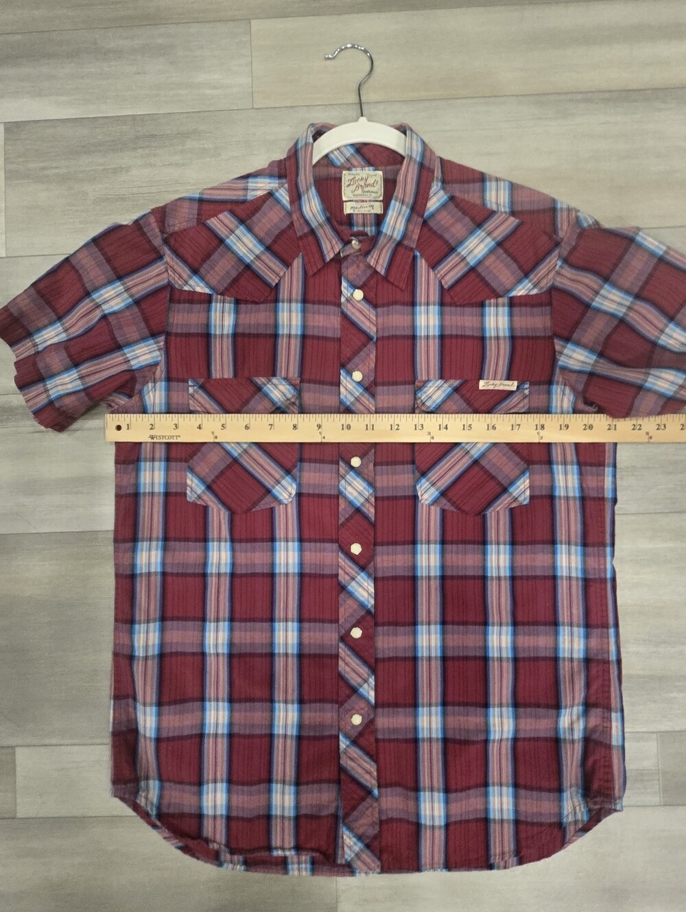Lucky Brand Western Pearl Snap Shirt Burgandy Plaid Cowboy Ranchwear Y2K. - Picture 5 of 8